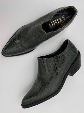 Vintage Western Green Leather Pointed Ankle Booties Ankle Boots Ashley | 5/5.5